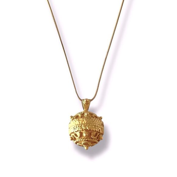 Vintage Jewelry - Matte Gold Ornate Croation Ball Pendant Necklace